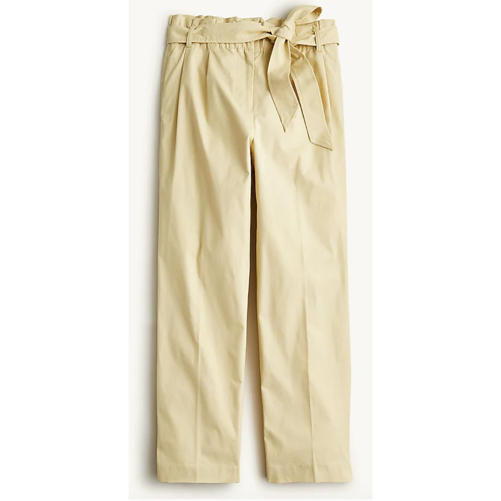 NWT J. Crew  Paper Bag Waist Tie-waist Cotton Pant Size 12 Yellow Straight Leg